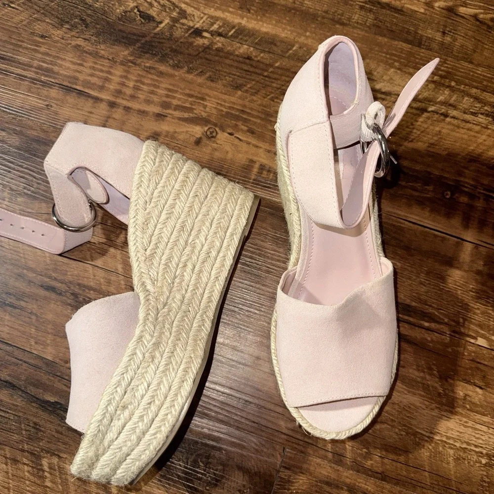 Marc Fisher Pink Suede Leather Espadrille‎ Heel Sandals Women's 9.5